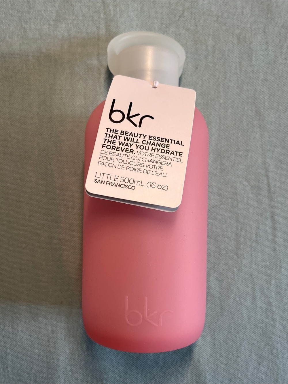 bkr Little Glass Water Bottle in Soft Pink with Frosted Cap